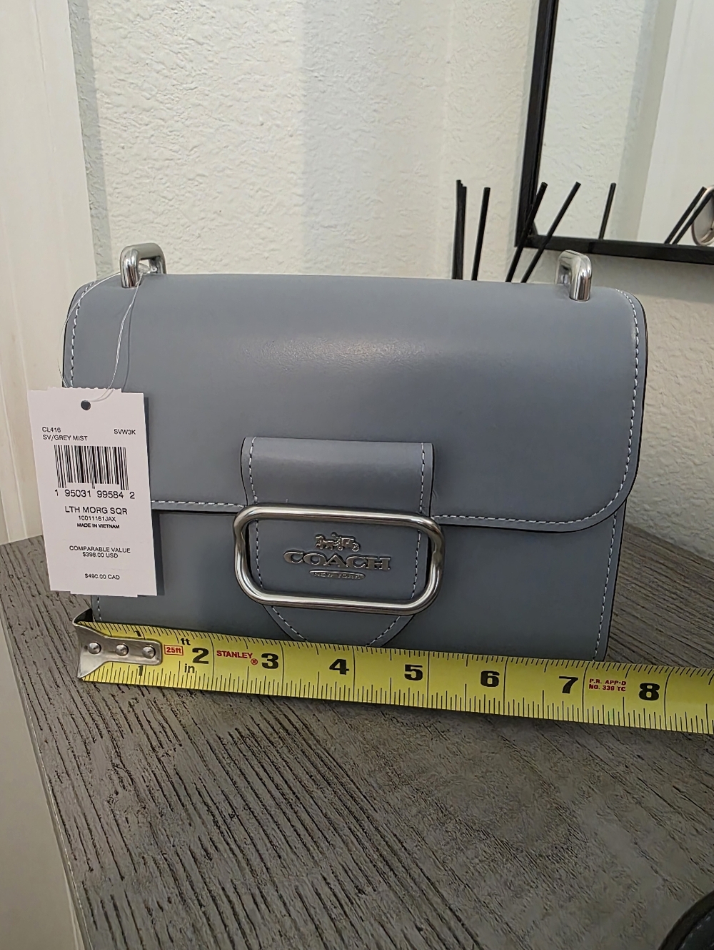 Coach Leather Morgan Square Convertible Bag In Grey Mist